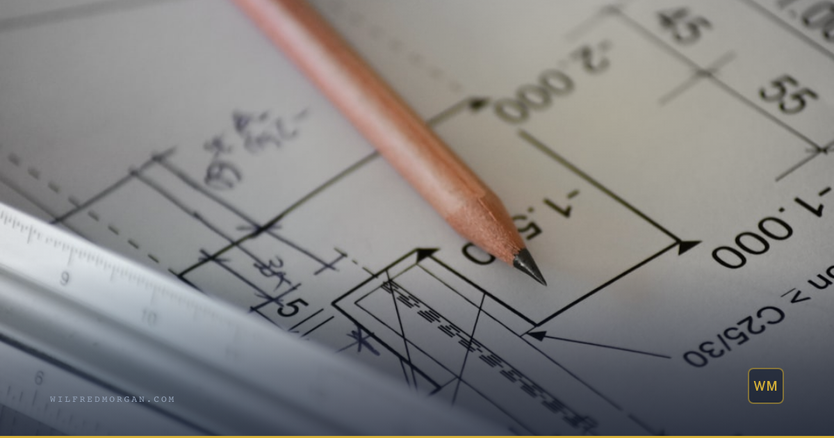 Scene: Architectural blueprints and construction plans under review on a table